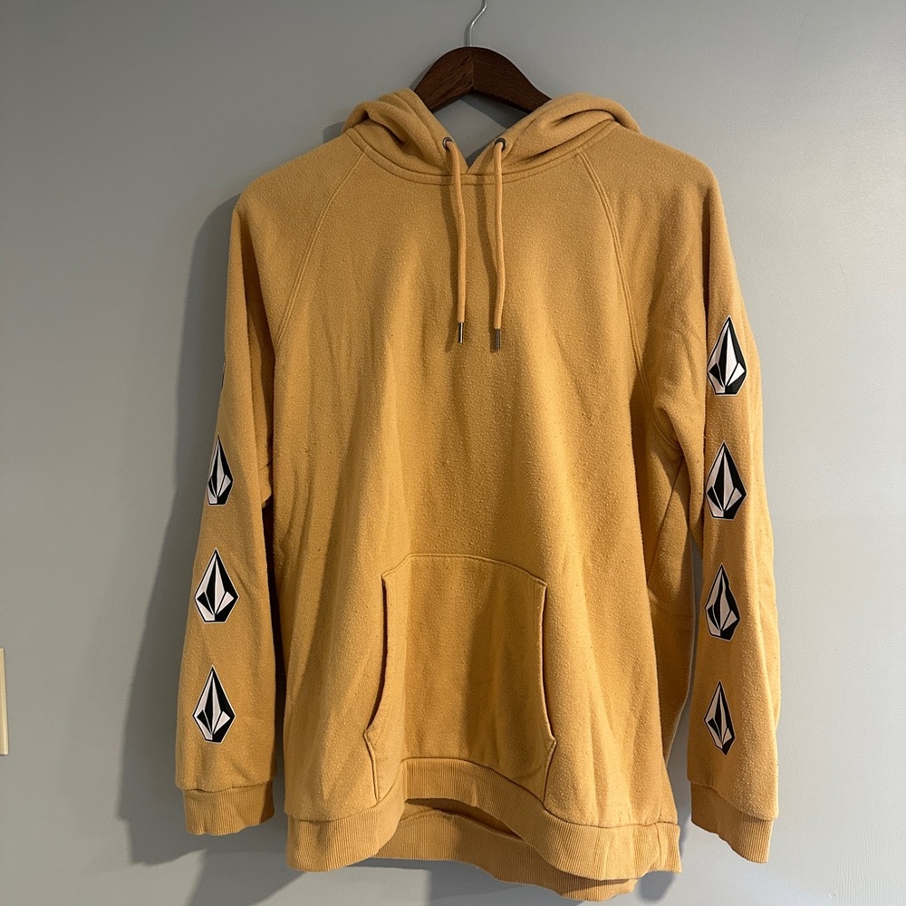 Volcom Mustard Hoodie with Iconic Sleeve Logo